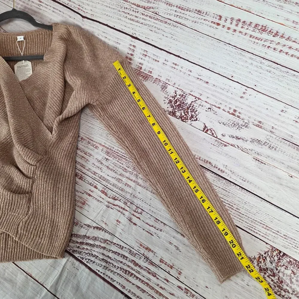 Carmel Brown Parisian Wrap Knit Sweater S Soft Rib Knit Parisian Minimalist NWT - Picture 8 of 9
